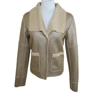 Women's Jacket Gold Tone with Faux Wool Interior, Button Closure Size Small